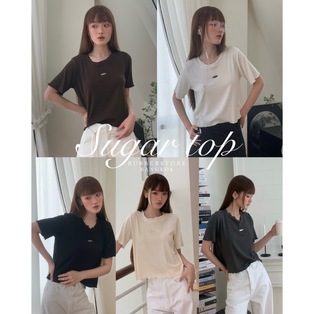 Sugar top เสื้อยืดแขนสั้นคอระบาย