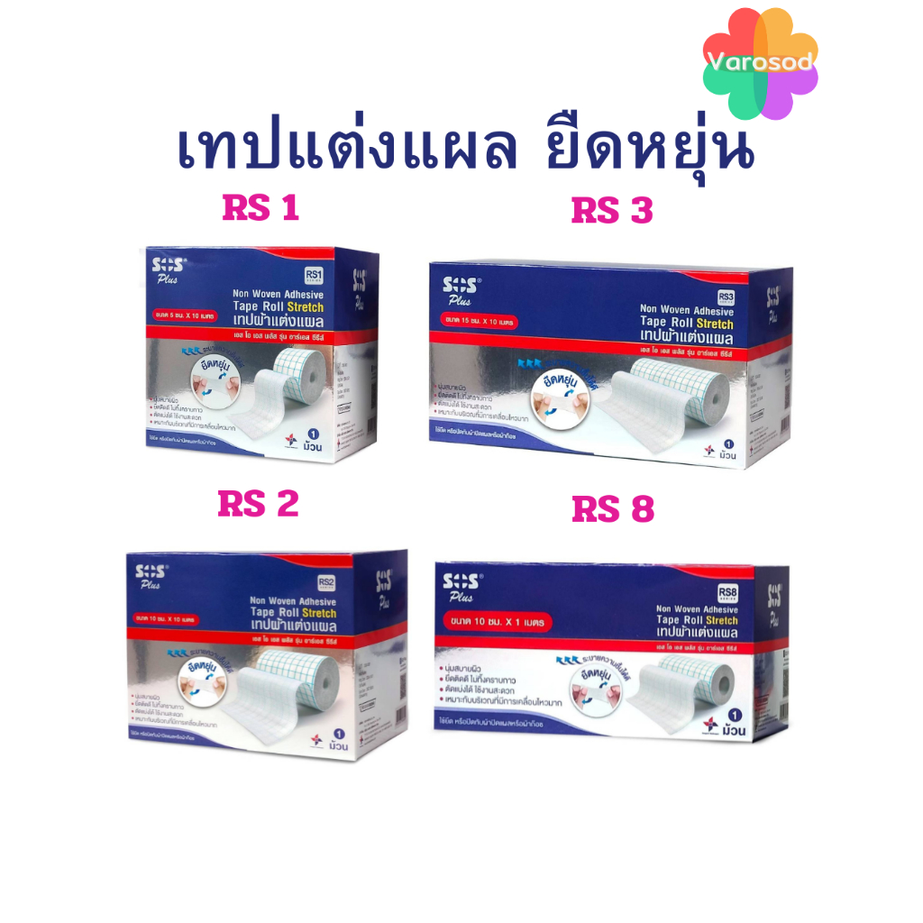 [ใหม่ยืดหยุ่นกว่า-RS] SOS Non Woven Adhesive Tape Roll Stretch เทปผ้าแต่งแผล RS กล่องสีเงิน Fixomull