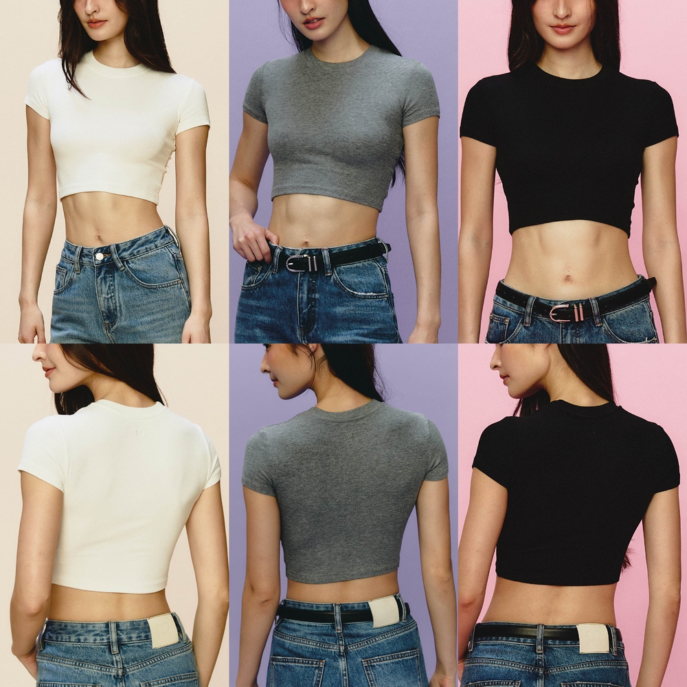 MUSE - Ribbed Short Sleeve Crop Top