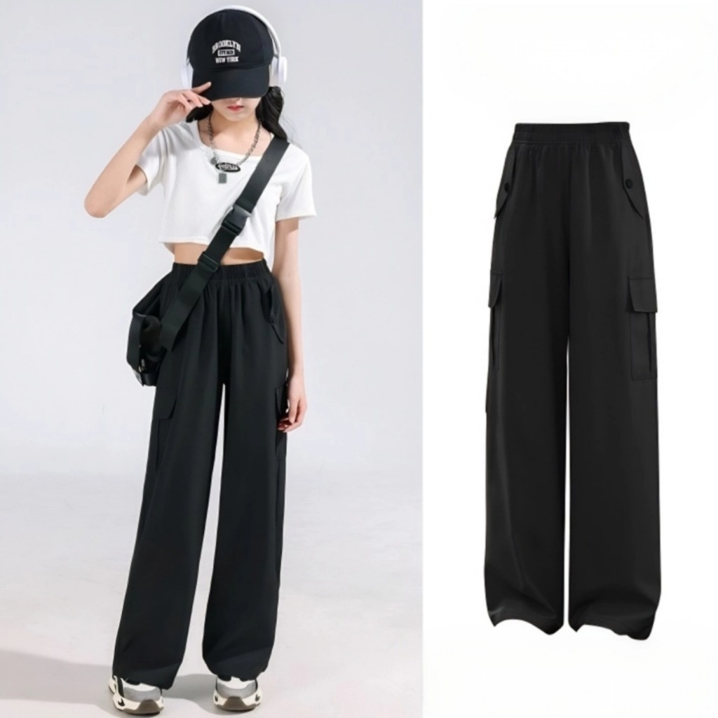 กางเกงลำลองเด็กหญิง ขาจั๊ม ขายาว ระบายอากาศดี สีพื้น ผ้านุ่ม ใส่สบาย ไซส์120-170 - รูปที่ 2