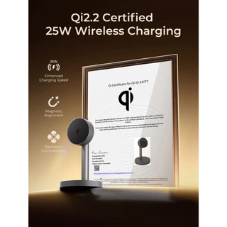 [รองรับ Qi 2.2] AUKEY MagFusion Qi 2.2 แท่นชาร์จไร้สาย 25W ดีไซน์พรีเมียม ชาร์จเสถียรไม่สะดุด LC-MC111 (Silver White)