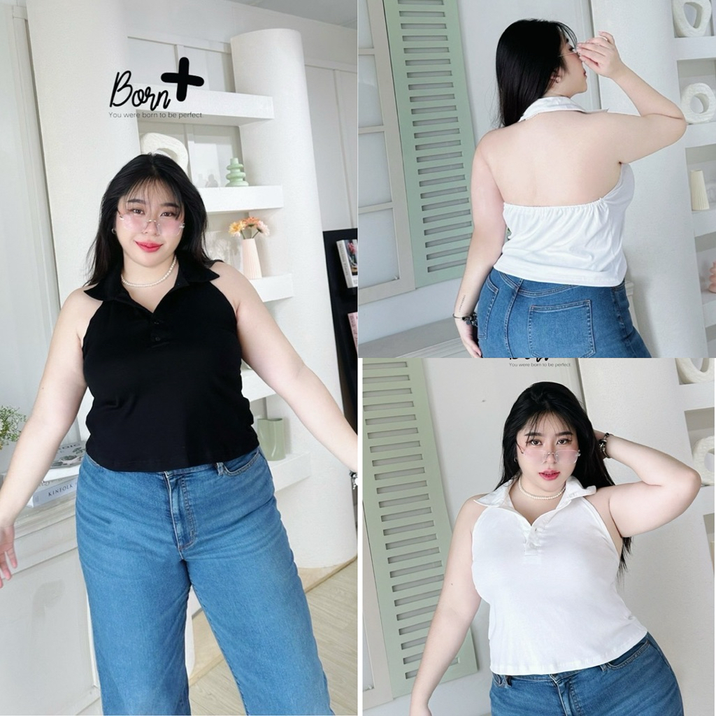 /BP/ เสื้อคอโปโลแขนกุด มีไซส์อก40-60 ทรงคล้องคอ กระดุมหน้า สม็อคหลัง ผ้านิ่มยืด ใส่สบาย #เสื้อไซส์ใหญ่ พลัสไซส์