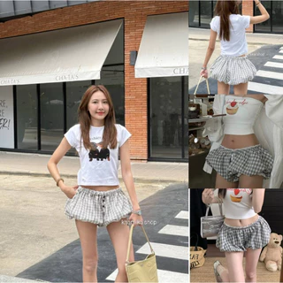 Balloon Puff Shorts – กางเกงบอลลูนฟักทองทรงพองสุดน่ารัก เอวแต่งขอบลูกไม้น่ารัก(สาวอวบใส่ได้ ยืดได้เยอะ)