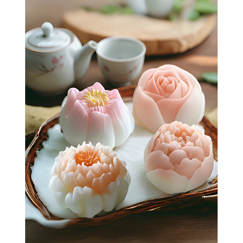 พิมพ์ดอกไม้ซิลิโคน สำหรับทำพุ้ดดิ้ง วุ้น มูส อาลัว 4 ลาย ขนาด (67ml.-88ml.)