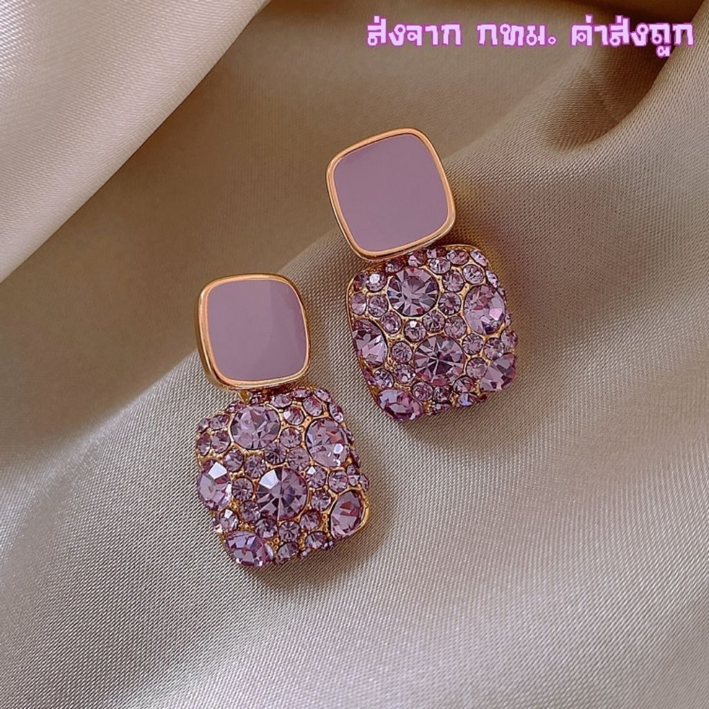 ต่างหูประดับเพชร สีม่วง สไตล์เกาหลี Sasa Earrings (รหัสER53)