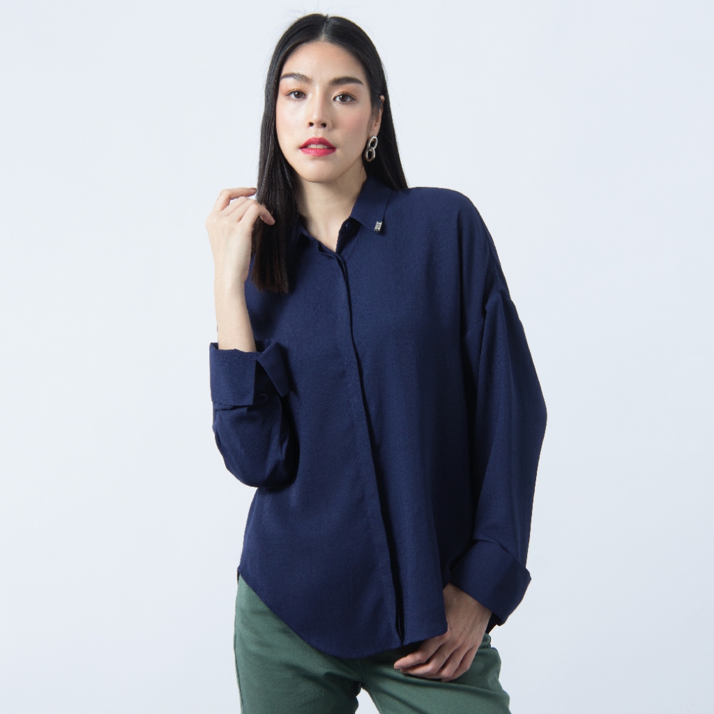 GSP Shirt Navy Long Sleeve Cotton Shirt เสื้อเชิ้ตคอตตอน แขนยาว สีกรม PS29NV