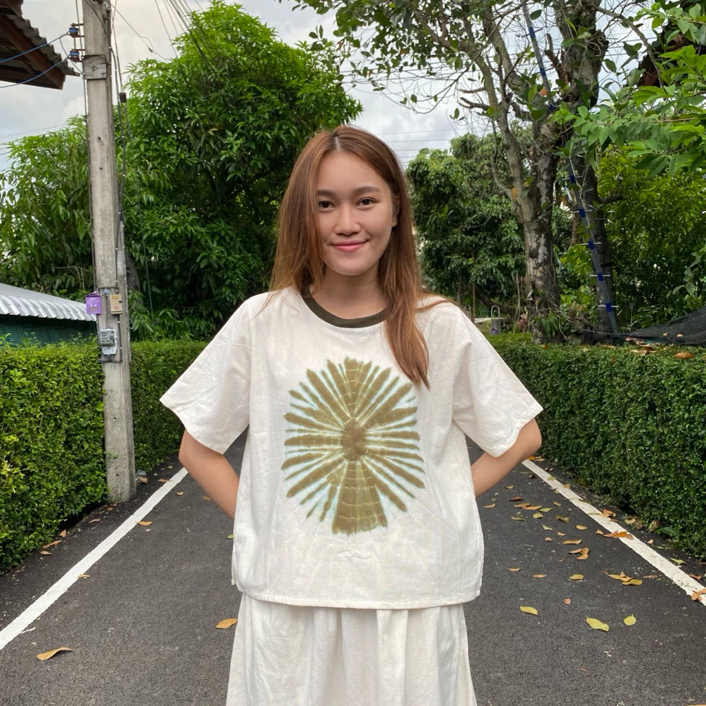 lamoonta เสื้อมัดย้อม เสื้อใส่ไปเที่ยวทะเล เสื้อคอกลมผ้าฝ้ายผู้หญิง เสื้อมัดย้อมมินิมอล
