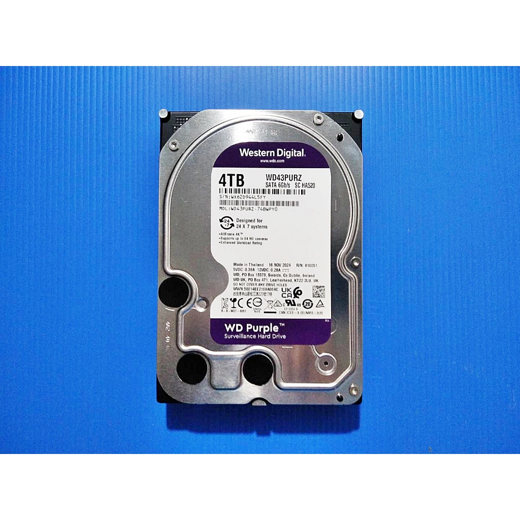 HDD CCTV WD PURPLE 4TB ขนาด 3.5"  SATA-3 64 MB  5400 RPM สินค้ามือสองเหลือรับประกันศูนย์ 25 เดือน
