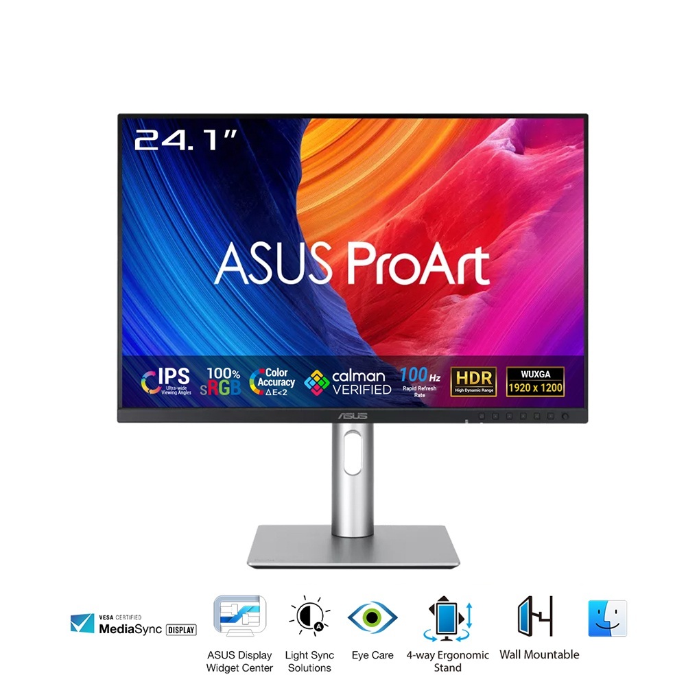 ASUS ProArt Display PA248QFV 24.1-inch, 16:10, IPS, WUXGA (1920 x 1200), 100% sRGB, ΔE < 2, 100Hz, HDR10 -3 Yrs Warranty
