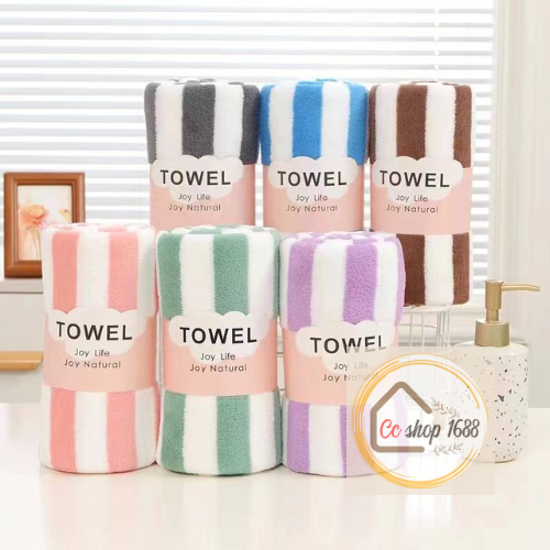 ผ้าเช็ดตัวขนเป็ด ลายทาง ขนาด70*140cm. ดูดซึมซับน้ำได้ดี หนานุ่ม สิไม่ตก มีให้เลือก 6 สี พร้อมส่ง