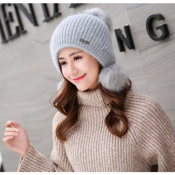 KQ811 หมวกไหมพรม ใส่แล้วหน้าหวานค่ะ [คละเข็มกลัด คละลายถัก] - รูปที่ 5