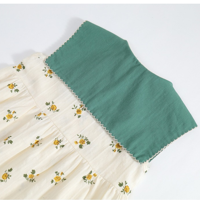 Mom Kids🌸พร้อมส่ง🌸ชุดเดรสลายดอกไม้ น' ารักสำหรับเด็ คอพับขนาดใหญ่สีเขียว แต่งกระดุม ชุดเดรสชายหาด - รูปที่ 5