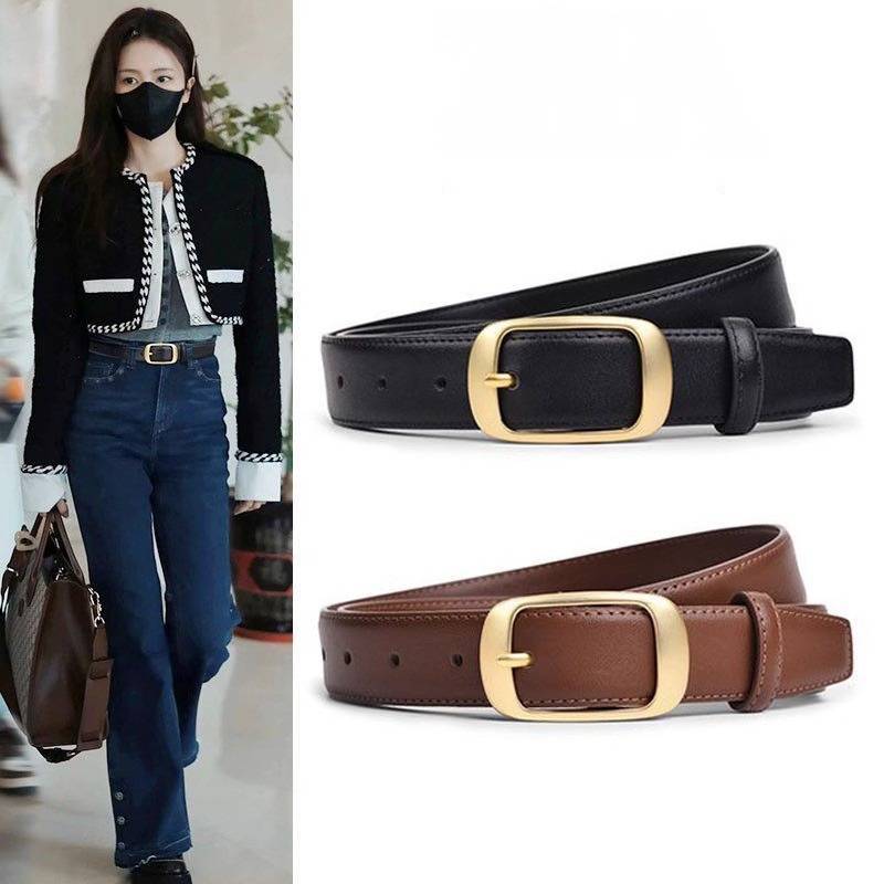 SPND【พร้อมส่ง】เข็มขัดหนังเรียบหรู หัวทองคลาสสิก ใช้ได้ทั้งผู้ชายผู้หญิง มี2สี#HX-108