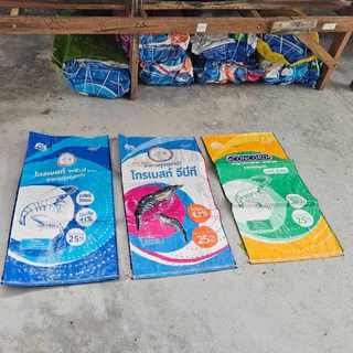 กระสอบเปล่า กระสอบเคลือบ 2 ชั้น กระสอบอาหารกุ้งโกรเบส บรรจุ 25 กิโลกรัม หนา แข็งแรง ทนทาน