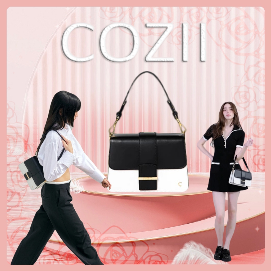 [ของแท้ 100%]Cozii bag Emma Black & White กระเป๋าสะพายไหล่
