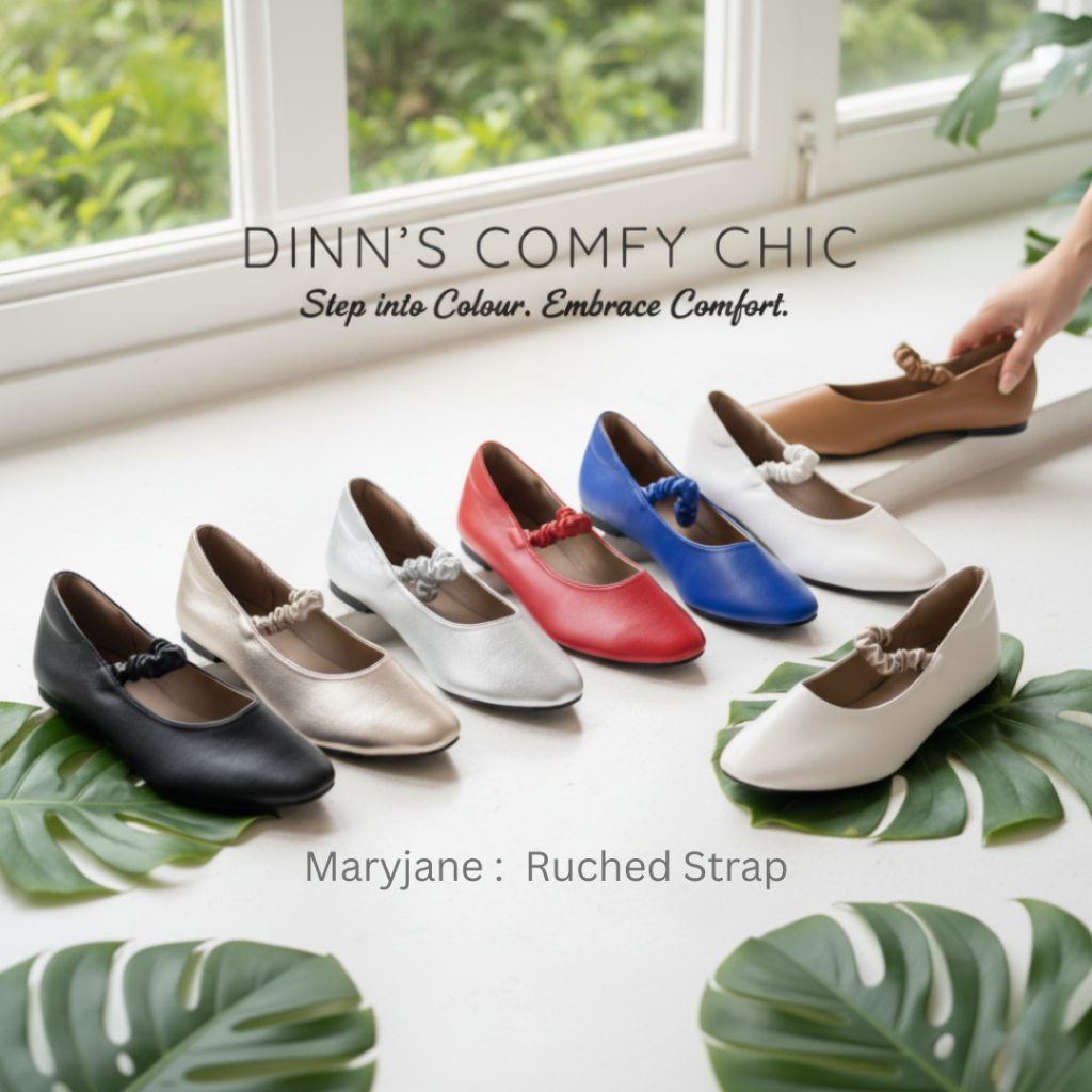 DINN แมรี่เจน(สายย่น)รองเท้าคัชชูส้นเตี้ย/รองเท้าแฟลต/นิ่มไม่บาดเท้า/มีไซส์36-43