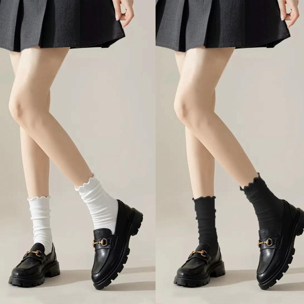 ONEIMO🍑 ถุงเท้า ข้อกลาง ลูกไม้ ข้อม้วน ผ้าฝ้าย รุ่น Simple Flow กับ รุ่น Muan✨พร้อมส่ง