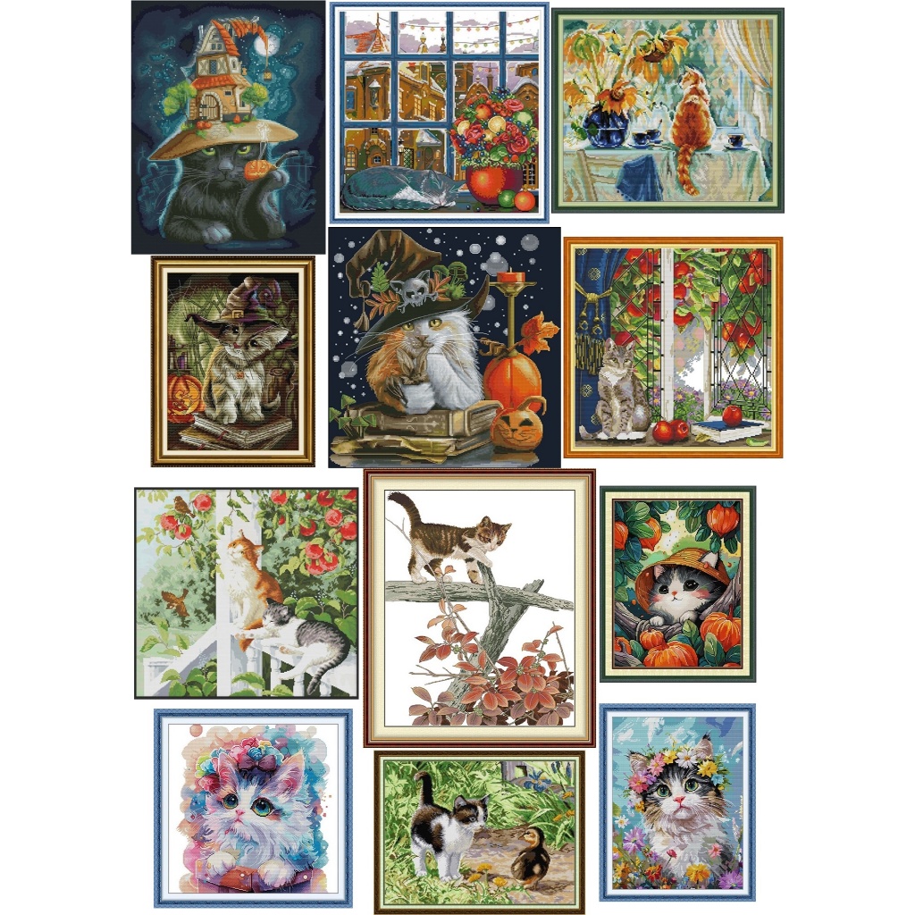 ชุดปักครอสติช น้องแมว แมวข้างหน้าต่าง แม่มด (Magician  cat on a window Cross stitch)