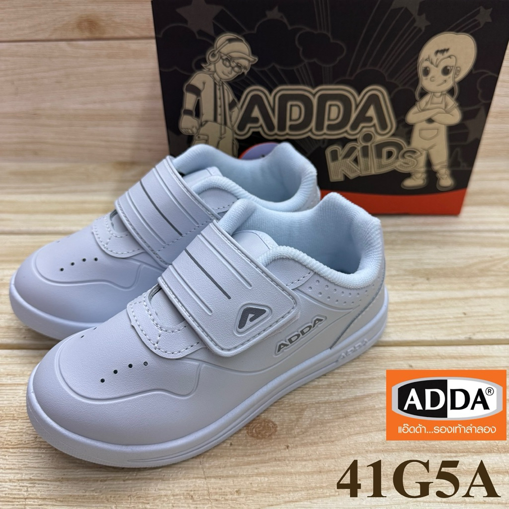 ADDA 41G5A รองเท้าพละ นักเรียน  PVC ติดเทป อนุบาล - ประถม สีขาวล้วน
