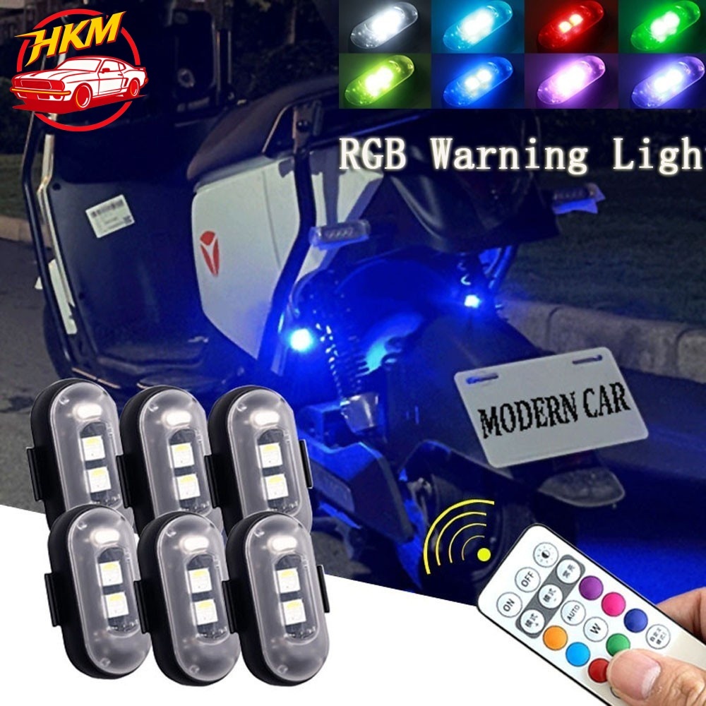 ไฟสัญญาณเตือน LED RGB ไร้สาย ชาร์จ USB ป้องกันการชน เพื่อความปลอดภัย สําหรับรถจักรยานยนต์