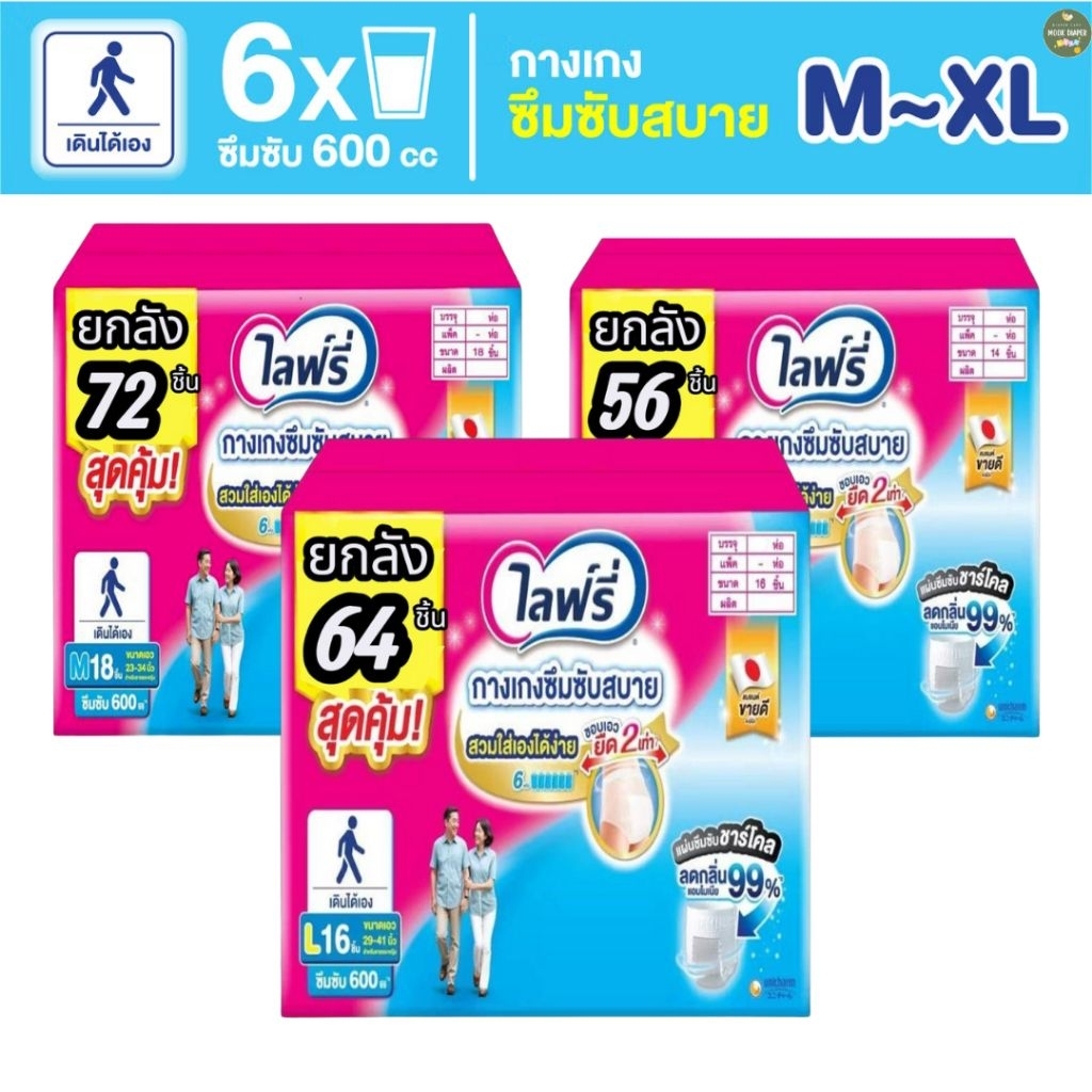 📌ส่งด่วน📌 (ยกลัง 4ห่อ)  Lifree ไลฟ์รี่ ผ้าอ้อมผู้ใหญ่ กางเกงซึมซับสบาย