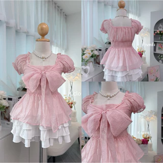 (อก30-42) เสื้อแขนตุ๊กตาพร้อมมัดโบว์ใหญ่สุดหวาน เสื้อผ้าผู้หญิง สาวอวบใส่ได้อกถึง 44Sweet Bow Puff Blouse