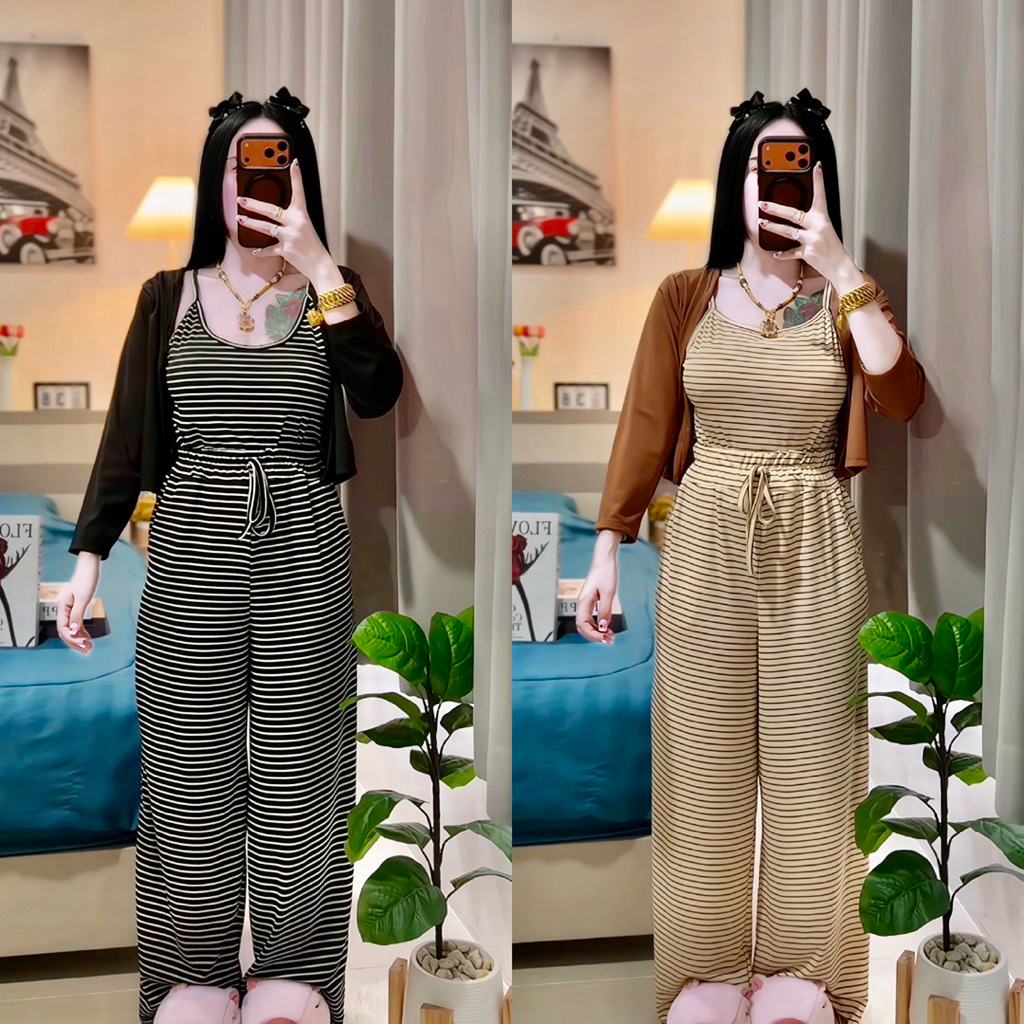 ชุดเซ็ต 3 ชิ้น ผ้าร่องฟรีไซร์ S M L XL สาวอวบอก32-40 เอว 26-36 กางเกงยาว 39-40 นิ้ว - Clothing