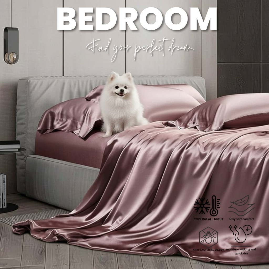 (NEW) ผ้าปูที่นอนซาติน Colling silk ผ้าปูที่นอนกันไรฝุ่น ครบไซส์ 3.5ฟุต 4ฟุต 5ฟุต 6ฟุต 7ฟุต - 12ฟุต รูปที่ 7