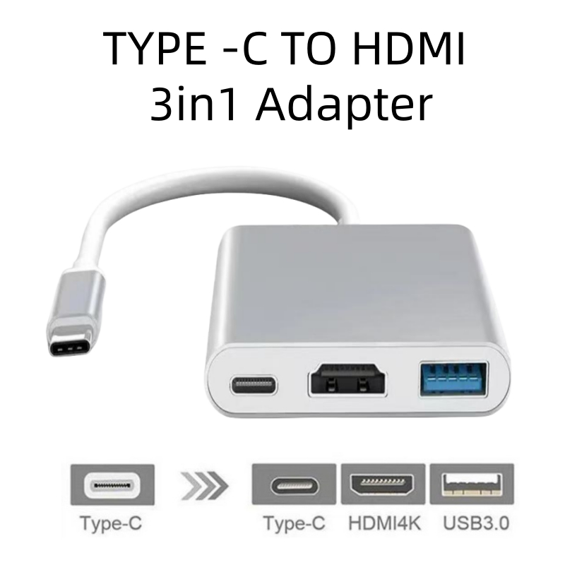 Type C เป็น HD 3In1 แปลง Type C Hub ต่อจอแยก สําหรับมือถือรุ่นใหม่ที่เป็นช่องเสียบType C
