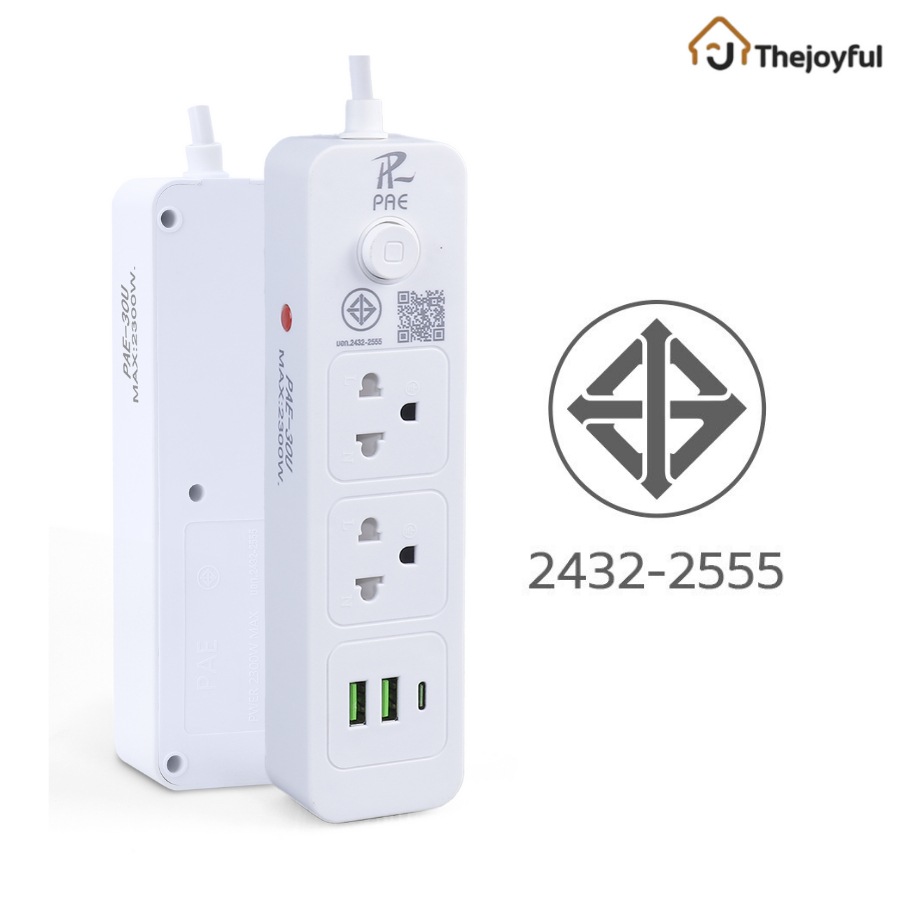 Thejoyful ปลั๊กไฟ ปลั๊กพ่วง Power Strip สายไฟต่อ 3/5/10 เมตร มีสวิตช์ เปิด-ปิด แขวนได้ ปลอดภัย