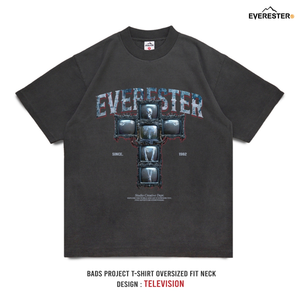 EVERESTER เสื้อไซส์ใหญ่ คอฟิต อก 56"- 60" ฟอก เฟดเทาดำ เสื้อยืด Television ผู้ชาย เสื้อคนอ้วน Bfed