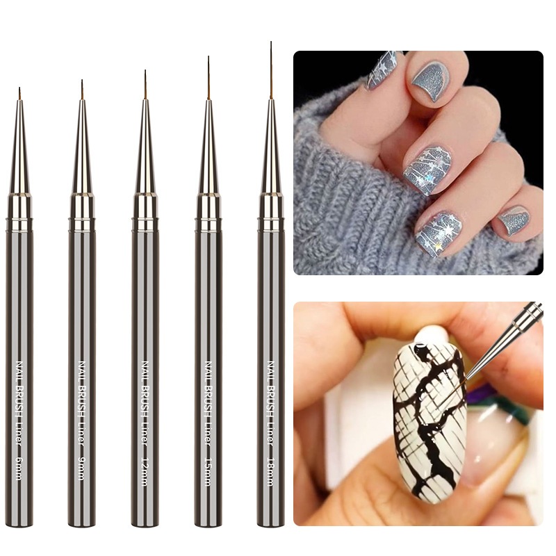 พู่กันเพ้นท์ ด้ามดำ Metal Nail Art Liner Brush เพ้นท์ลายสวย คม ชัด พู่กันตกแต่งเล็บเจล