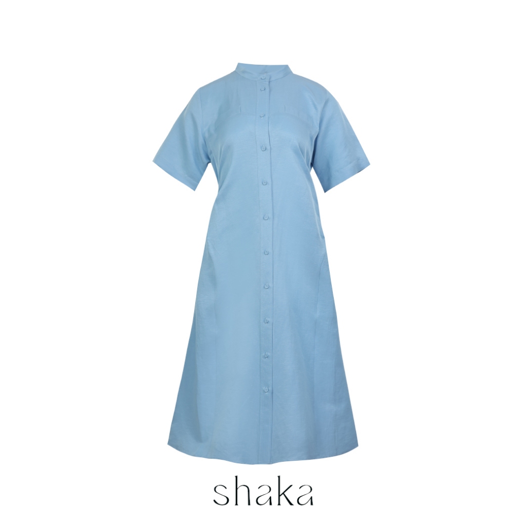 Shaka SS25 Safari Dress เดรสผ้าลินินสไตล์ซาฟารี (BLUE) DS-8250606 — صورة 7