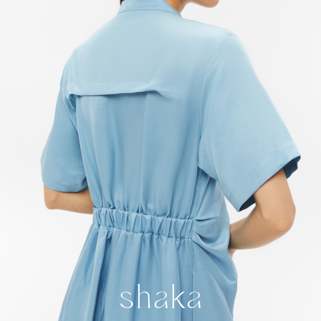Shaka SS25 Safari Dress เดรสผ้าลินินสไตล์ซาฟารี (BLUE) DS-8250606 — صورة 5