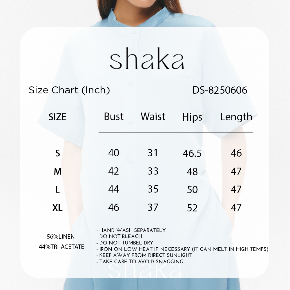Shaka SS25 Safari Dress เดรสผ้าลินินสไตล์ซาฟารี (BLUE) DS-8250606 — صورة 8