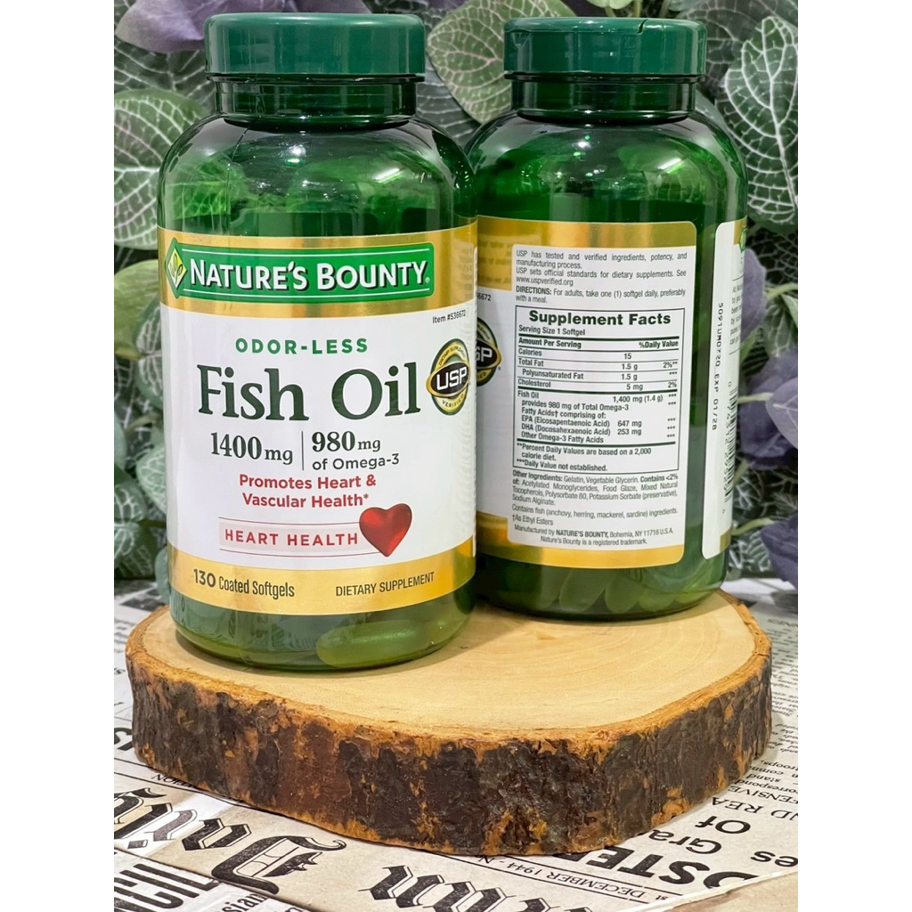 Nature’s bounty Fish Oil 1400 mg รุ่น พิเศษ พรี่เมี่ยมสุด EPA และ DHA 130ซอฟเจล