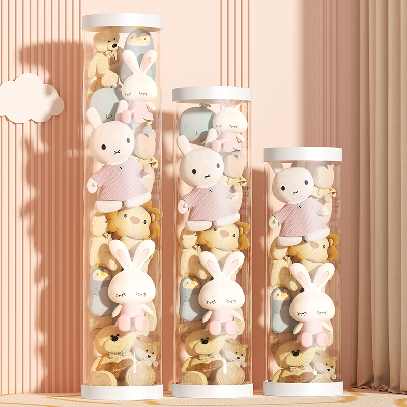 FORYO โปร่งใสหลอดเก็บตุ๊กตาแบบมีซิป ถังเก็บของเล่นตุ๊กตา ขนาดใหญ่ PET ถังโชว์ตุ๊กตาแบบใหม่ ถังใสใส่ ที่เก็บ