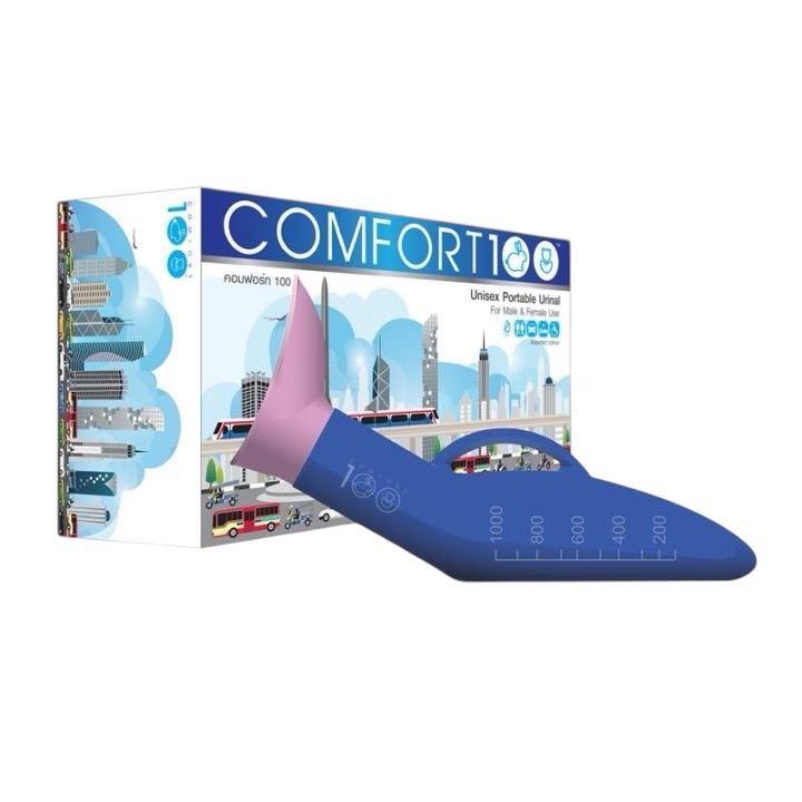 Comfort 100 กระบอกปัสสาวะ สำหรับผู้ชายและหญิง ชนิดหนาพิเศษ หัวถอดได้ (คละสี) 1 ชิ้น