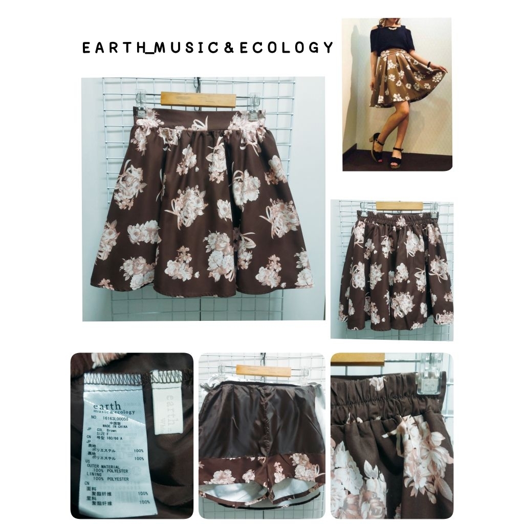 4554. E A R T H_M U S I C & E C 0 L 0 G Y กระโปรงสั้นลายดอกญี่ปุ่นมือสอง