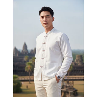 เสื้อพื้นเมืองผู้ชายคอจีนแต่งลายเดินเส้น รุ่นนครา