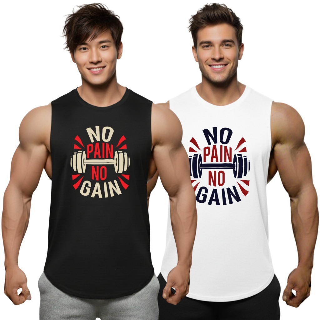 DUMBELL NO PAIN NO GAIN เสื้อแขนกุดเว้าแขนกว้าง Drop Arm Sleeveless Muscle Shirt