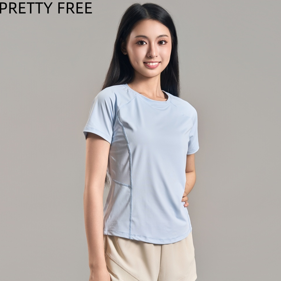 PRETTY FREE เสื้อฟิตเนสแขนสั้น หลังตาข่าย ระบายอากาศ