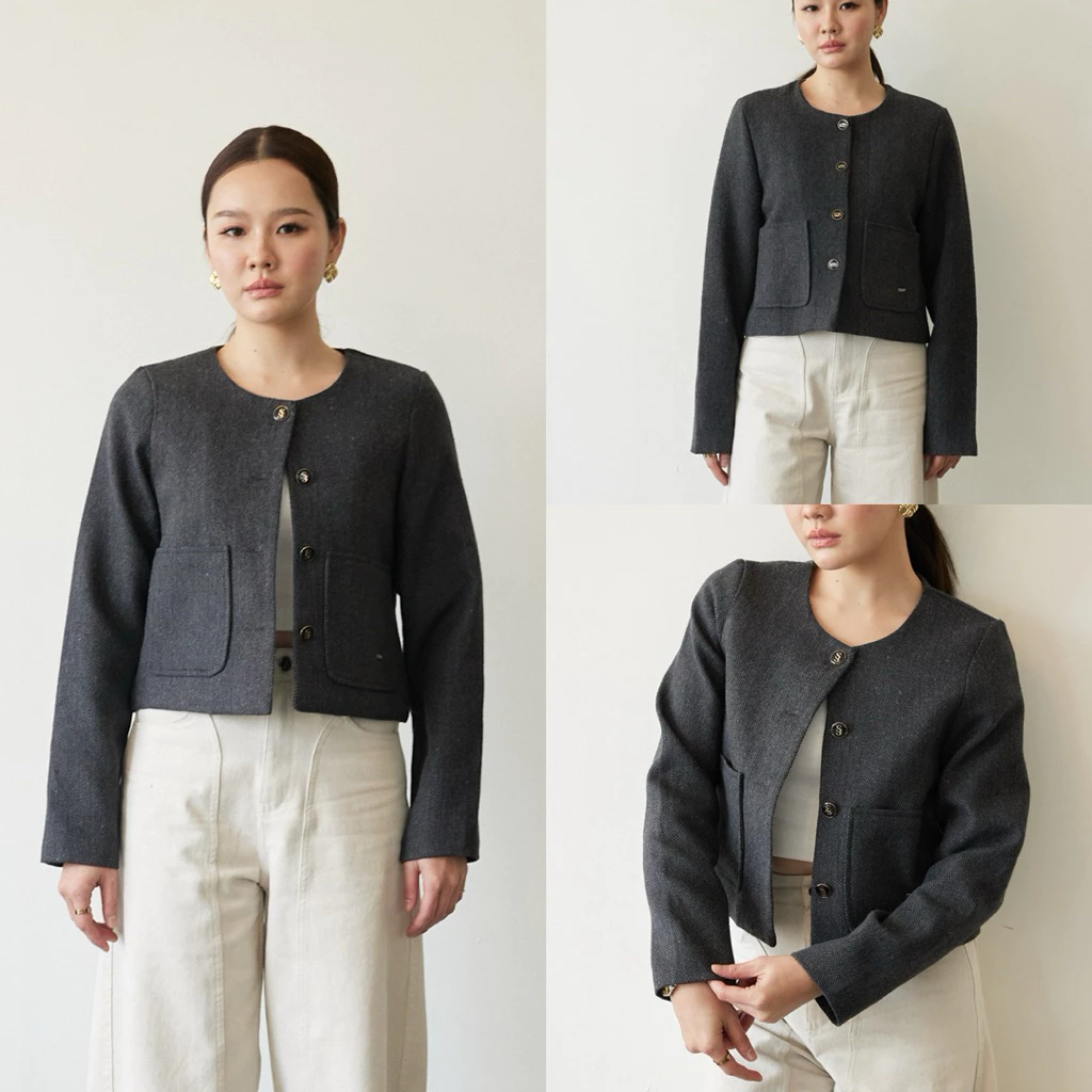 ** พร้อมส่ง ** Swana.ss -  Faye blazer crop top (S-7XL) 🌼🤍 เสื้อครอปเบเซอร์ ผ้าทวิตทอกระสอบ thumbnail 7