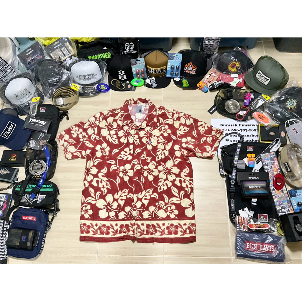 เสื้อเชิ้ต Quiksilver ผ้าผสมrayon รุ่นเก่า Made in USA (ป้ายS) วัดจริงM