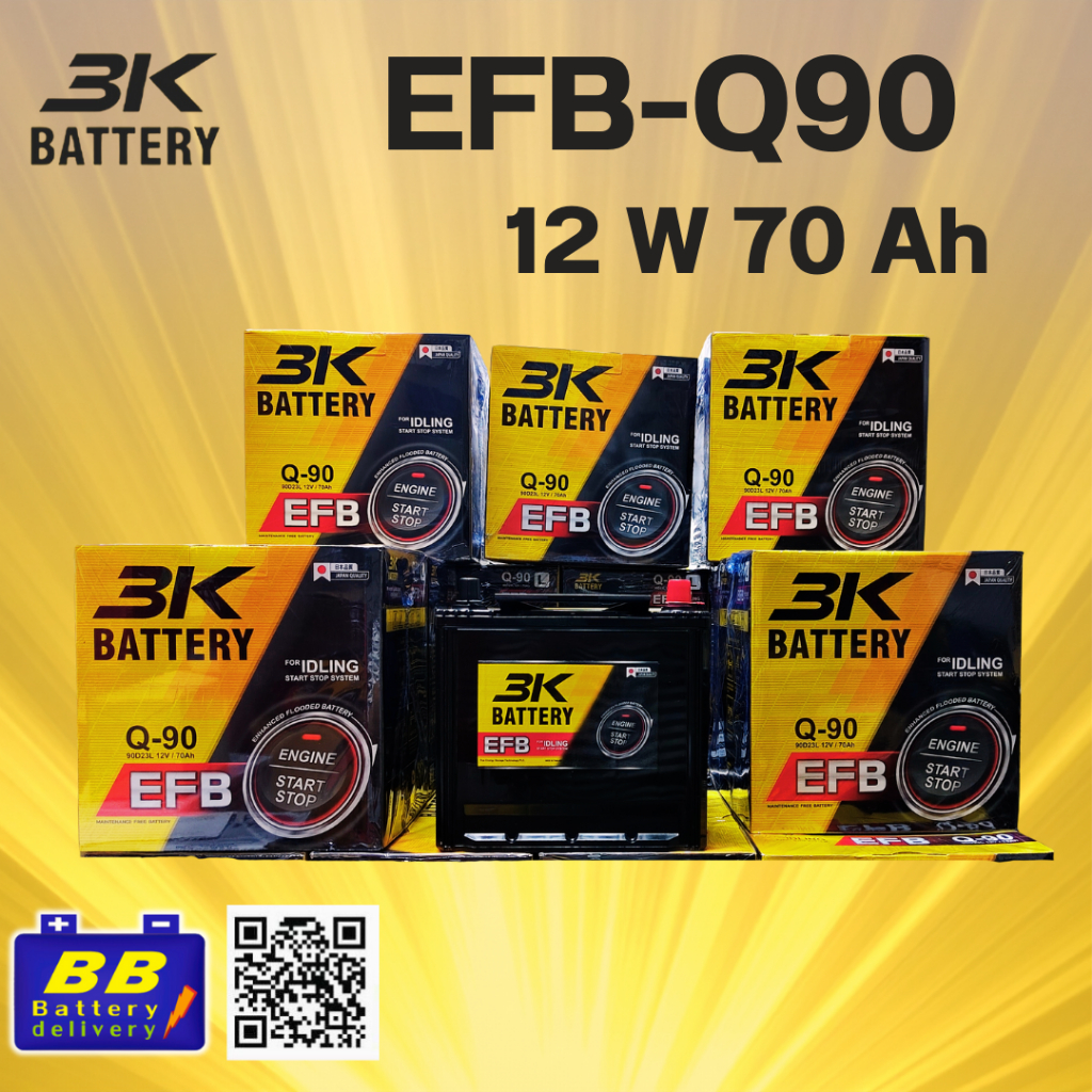 แบตเตอรี่ 3K EFB-Q90 12V 90Ah – เทคโนโลยี EFB พลังสตาร์ทสูง ทนทาน เหมาะกับรถระบบ Start-Stop