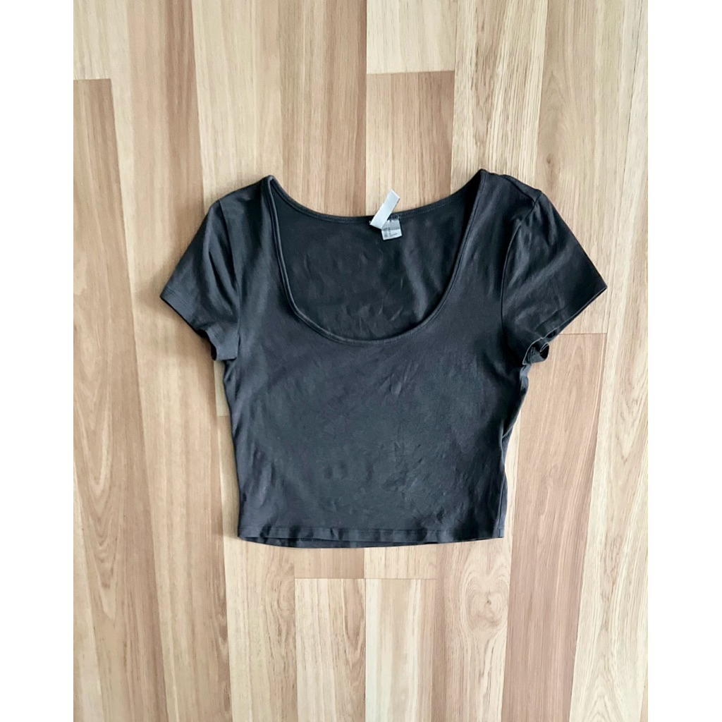 h&m t shirt crop top เทา