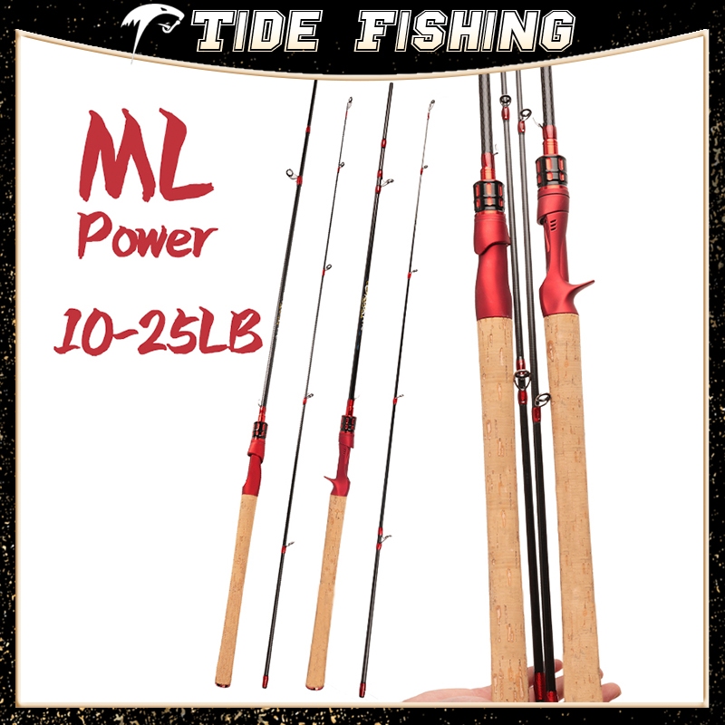 คันเบ็ดคาร์บอนไฟเบอร์แอคชั่น ML สีแดง ด้ามไม้ยาวอ่อนน้ำหนักสาย 10-20lb เหมาะสำหรับการหล่อและการหมุน
