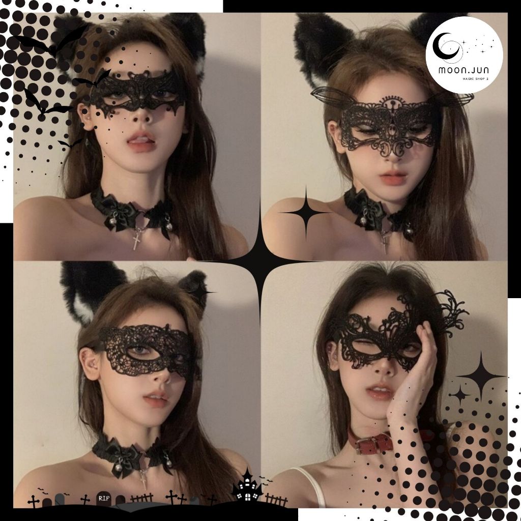 🔮 ผ้าปิดตา หน้ากากลูกไม้สีดำ เซ็กซี่ 🔮 SET DD-002 พร้อมส่งจากไทย