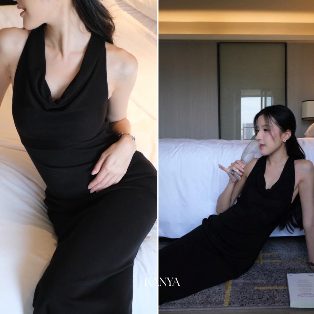 KANYA - HALTER DRESS[7865] ชุดเดรสไหมพรม ดีเทลคล้องคอ กระโปรงหางปลา (19F) / (23F)
