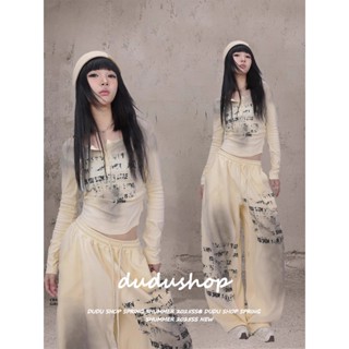 [Hip-hop print, street style two-piece set]ชุดเสื้อยืดแขนยาว…